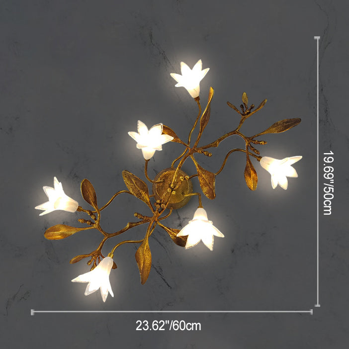 Contemporary Creative Flower Wall Sconce – 6-Light Copper & Crystal Lamp for Living Room