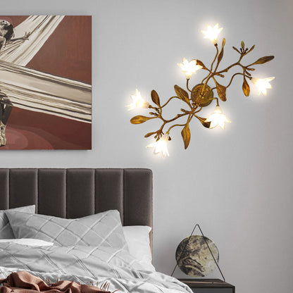 Contemporary Creative Flower Wall Sconce – 6-Light Copper & Crystal Lamp for Living Room