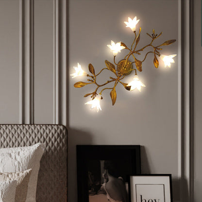 Contemporary Creative Flower Wall Sconce – 6-Light Copper & Crystal Lamp for Living Room