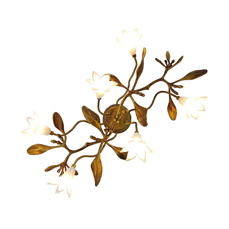 Contemporary Creative Flower Wall Sconce – 6-Light Copper & Crystal Lamp for Living Room