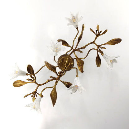 Contemporary Creative Flower Wall Sconce – 6-Light Copper & Crystal Lamp for Living Room