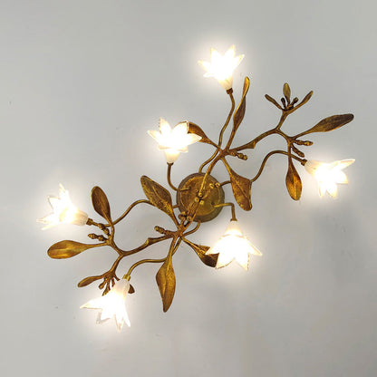 Contemporary Creative Flower Wall Sconce – 6-Light Copper & Crystal Lamp for Living Room