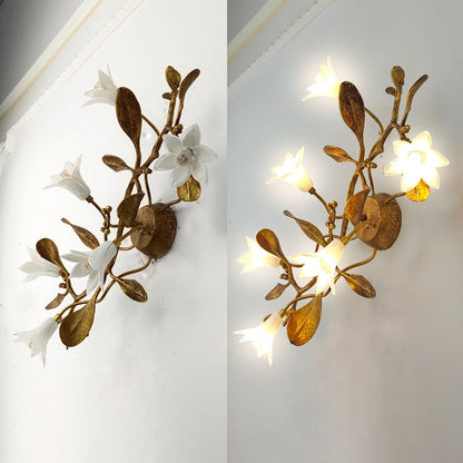 Contemporary Creative Flower Wall Sconce – 6-Light Copper & Crystal Lamp for Living Room