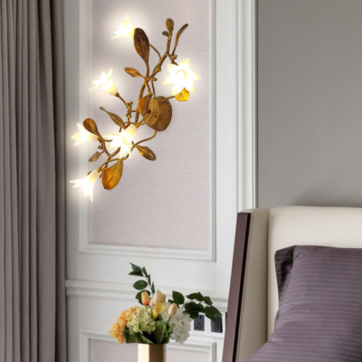 Contemporary Creative Flower Wall Sconce – 6-Light Copper & Crystal Lamp for Living Room