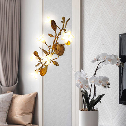 Contemporary Creative Flower Wall Sconce – 6-Light Copper & Crystal Lamp for Living Room