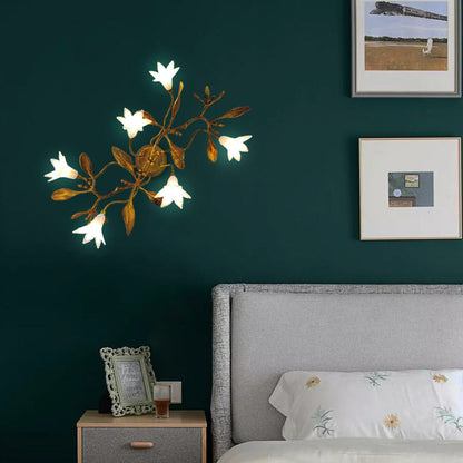 Contemporary Creative Flower Wall Sconce – 6-Light Copper & Crystal Lamp for Living Room