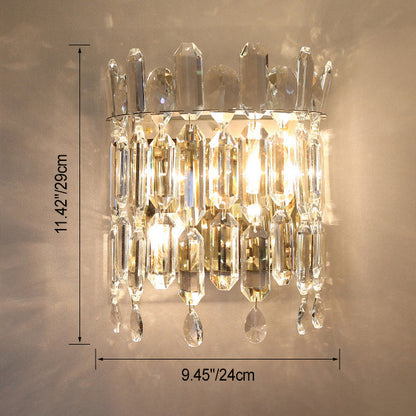 Modern Luxury Wall Sconce – 2-Light Metal & Crystal Water Drop Lamp for Living Room