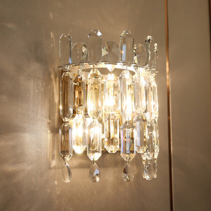 Modern Luxury Wall Sconce – 2-Light Metal & Crystal Water Drop Lamp for Living Room