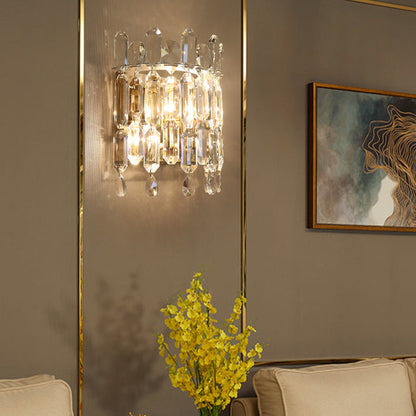 Modern Luxury Wall Sconce – 2-Light Metal & Crystal Water Drop Lamp for Living Room