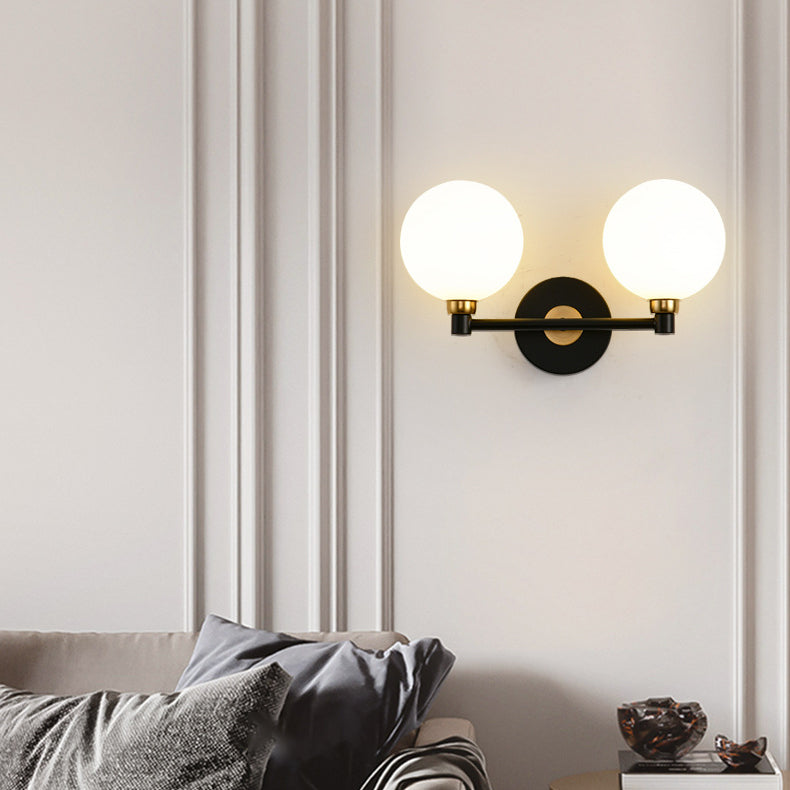 Modern Minimalist Wall Sconce – 2-Light Iron & Glass Globe Lamp for Bedroom