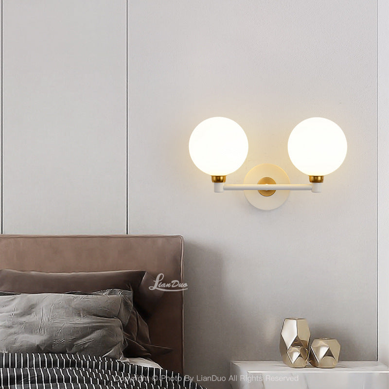 Modern Minimalist Wall Sconce – 2-Light Iron & Glass Globe Lamp for Bedroom