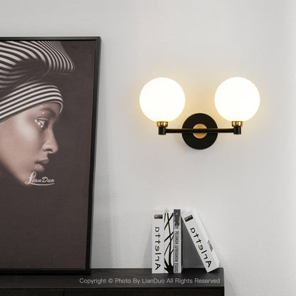 Modern Minimalist Wall Sconce – 2-Light Iron & Glass Globe Lamp for Bedroom