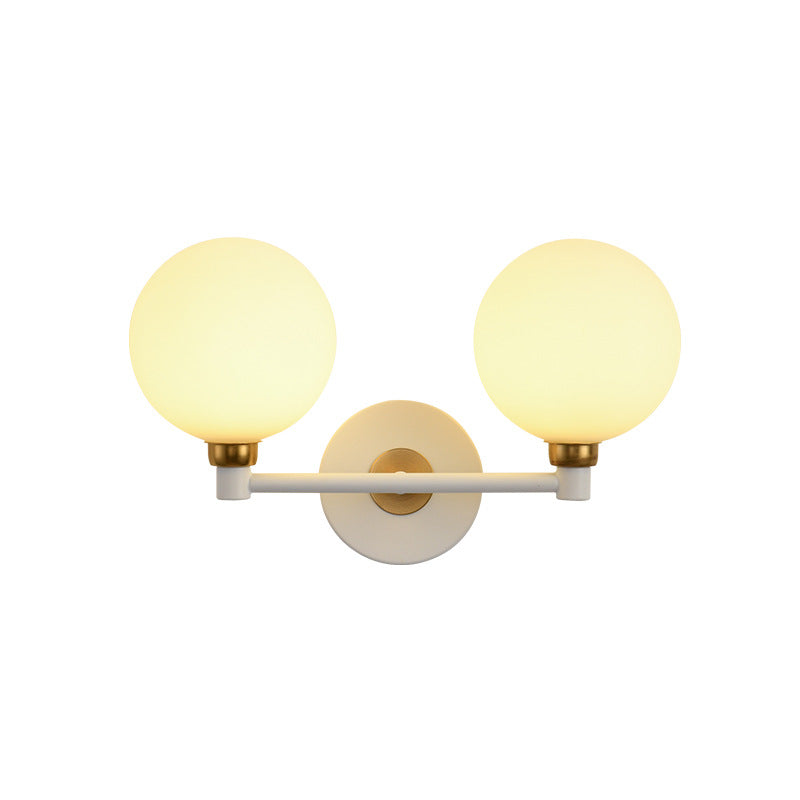 Modern Minimalist Wall Sconce – 2-Light Iron & Glass Globe Lamp for Bedroom