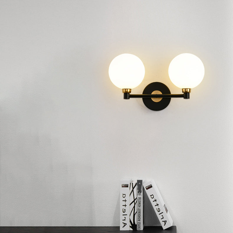 Modern Minimalist Wall Sconce – 2-Light Iron & Glass Globe Lamp for Bedroom