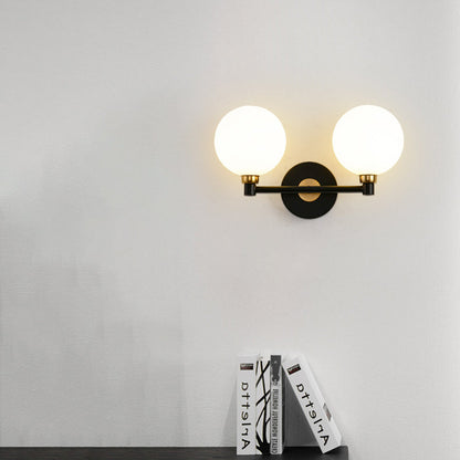 Modern Minimalist Wall Sconce – 2-Light Iron & Glass Globe Lamp for Bedroom