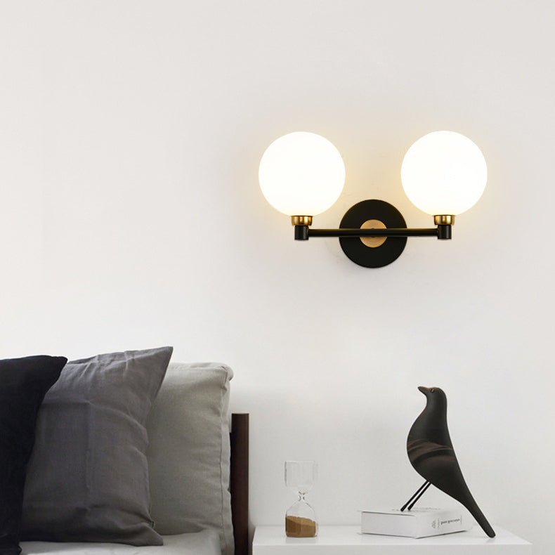 Modern Minimalist Wall Sconce – 2-Light Iron & Glass Globe Lamp for Bedroom