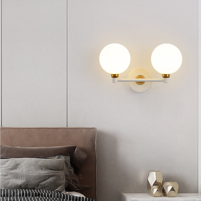Modern Minimalist Wall Sconce – 2-Light Iron & Glass Globe Lamp for Bedroom