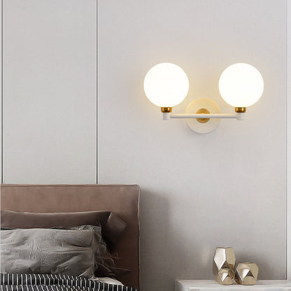 Modern Minimalist Wall Sconce – 2-Light Iron & Glass Globe Lamp for Bedroom