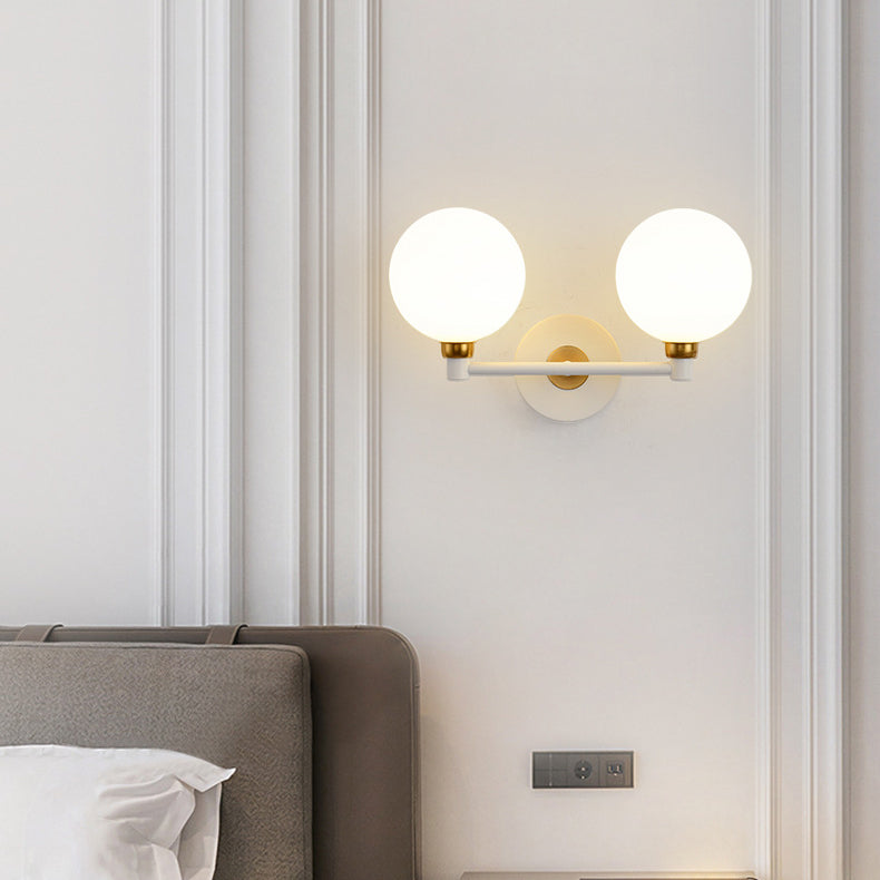 Modern Minimalist Wall Sconce – 2-Light Iron & Glass Globe Lamp for Bedroom