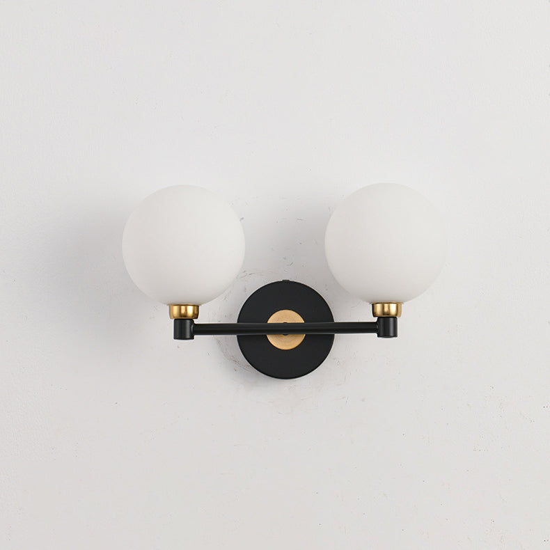 Modern Minimalist Wall Sconce – 2-Light Iron & Glass Globe Lamp for Bedroom