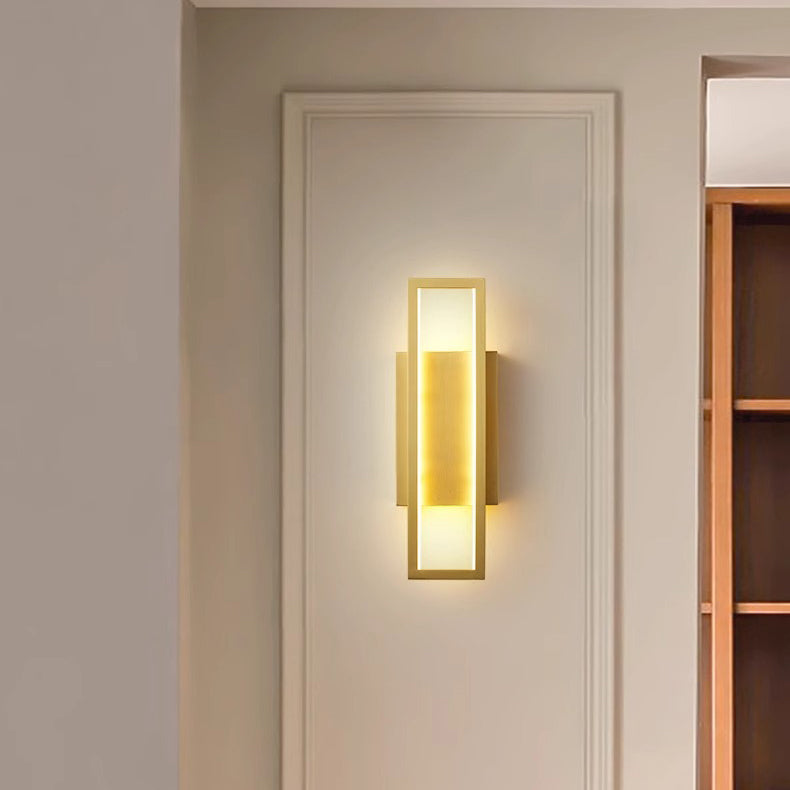 Modern Minimalist Wall Sconce – Rectangular Copper LED Lamp for Bedroom