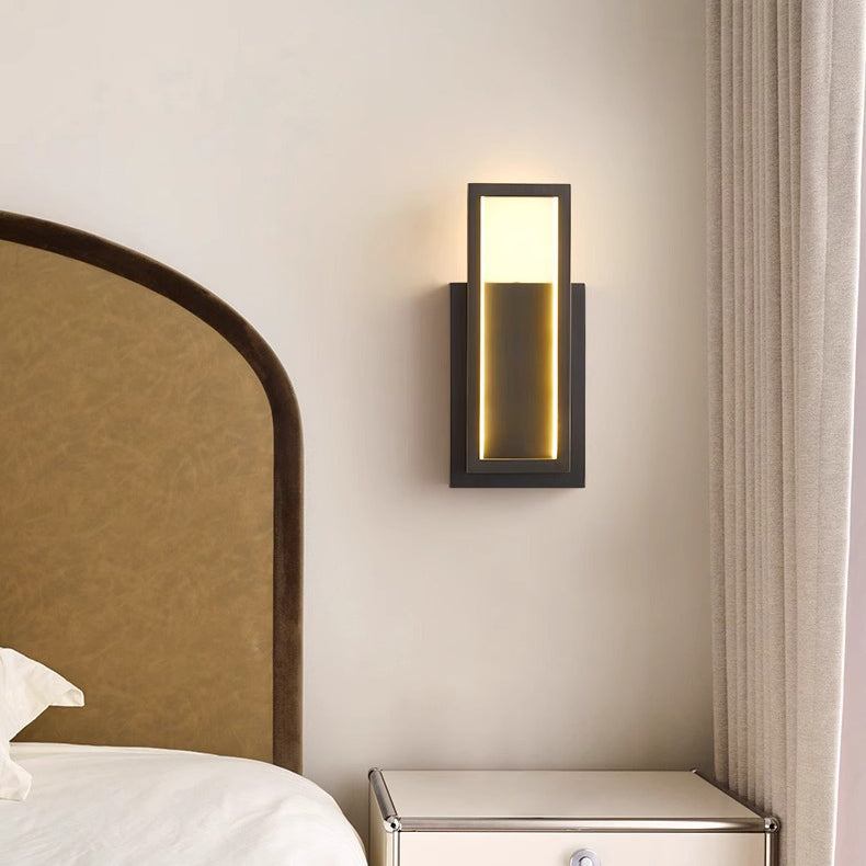 Modern Minimalist Wall Sconce – Rectangular Copper LED Lamp for Bedroom