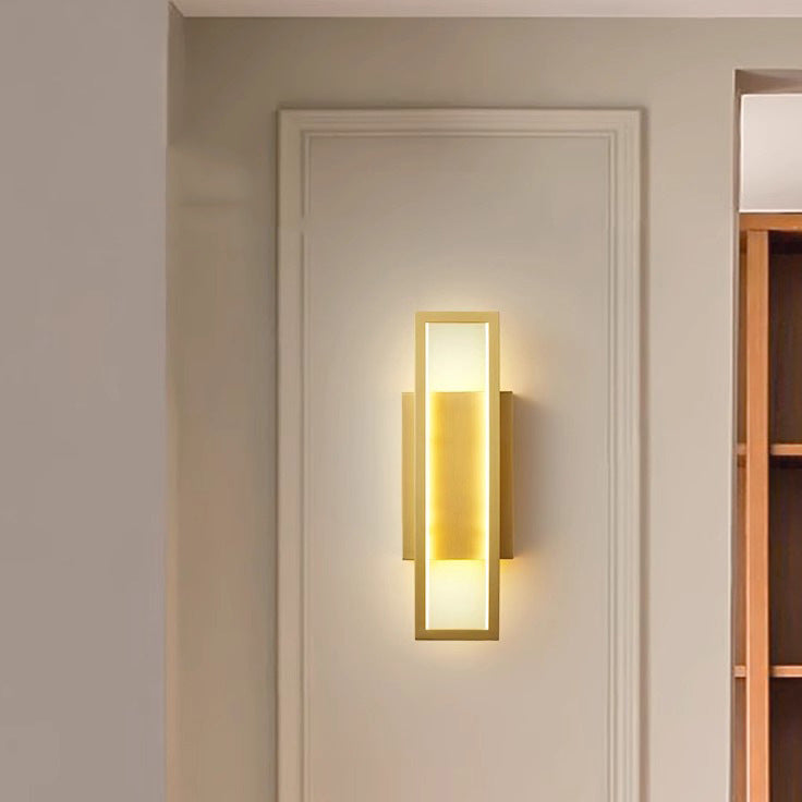 Modern Minimalist Wall Sconce – Rectangular Copper LED Lamp for Bedroom