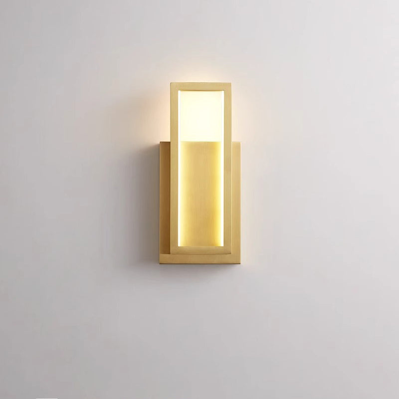 Modern Minimalist Wall Sconce – Rectangular Copper LED Lamp for Bedroom