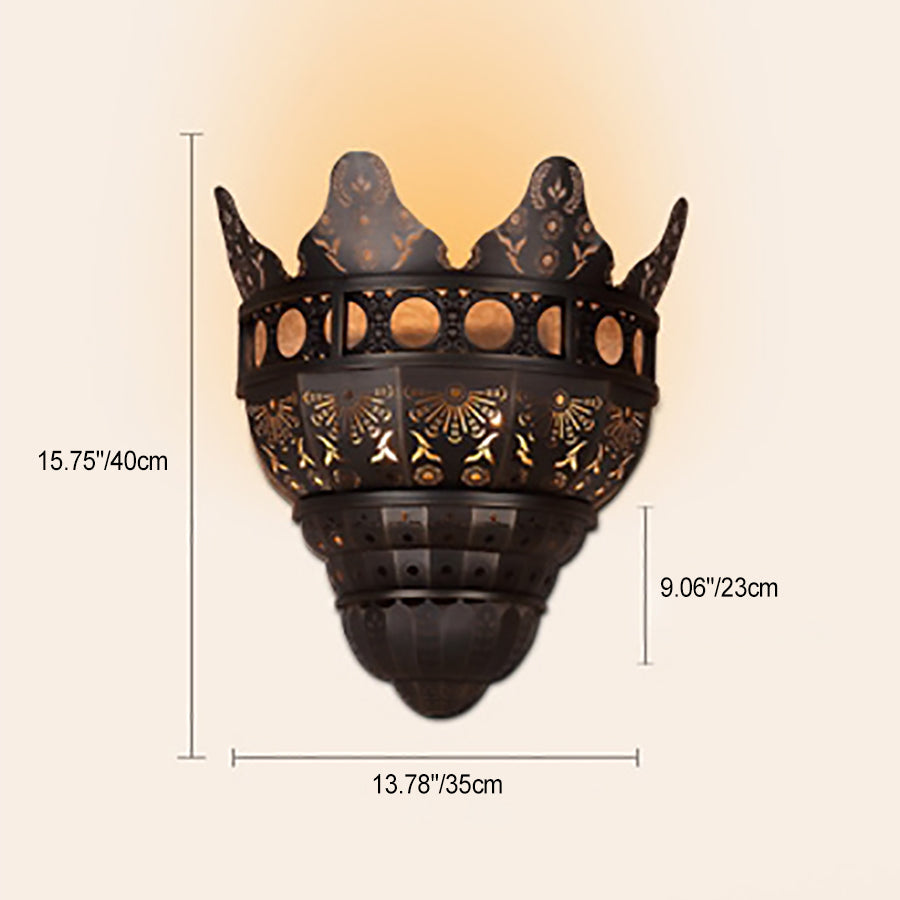 Medieval European Wall Sconce – 1-Light Brass Dome Lamp with Church-Inspired Texture for Hallway