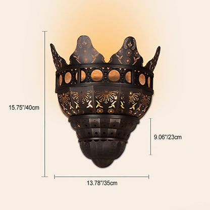 Medieval European Wall Sconce – 1-Light Brass Dome Lamp with Church-Inspired Texture for Hallway