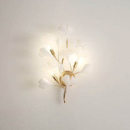 Modern Art Deco Wall Sconce – 2/3-Light Ceramic Ginkgo Biloba Lamp for Bedroom