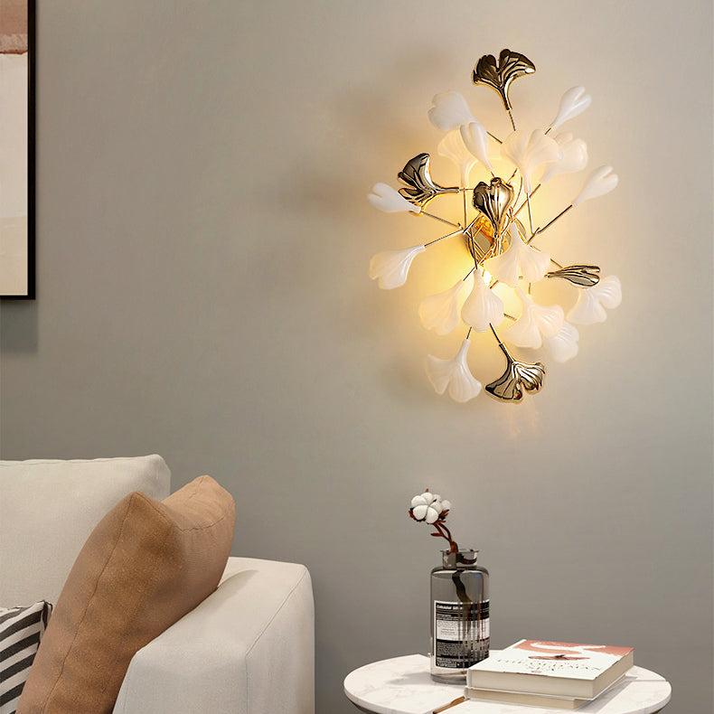 Modern Art Deco Wall Sconce – 2/3-Light Ceramic Ginkgo Biloba Lamp for Bedroom