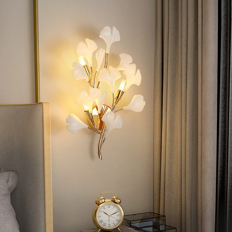 Modern Art Deco Wall Sconce – 2/3-Light Ceramic Ginkgo Biloba Lamp for Bedroom