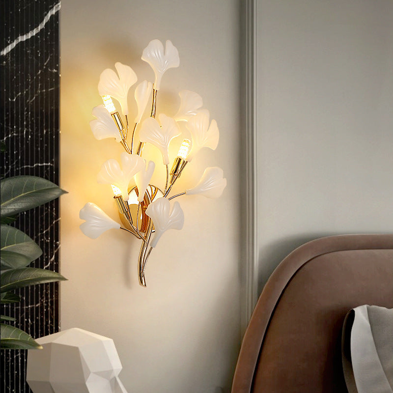 Modern Art Deco Wall Sconce – 2/3-Light Ceramic Ginkgo Biloba Lamp for Bedroom