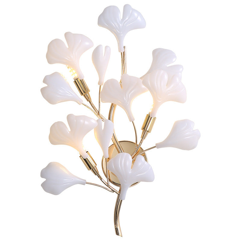 Modern Art Deco Wall Sconce – 2/3-Light Ceramic Ginkgo Biloba Lamp for Bedroom