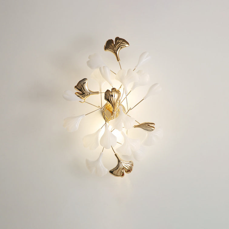 Modern Art Deco Wall Sconce – 2/3-Light Ceramic Ginkgo Biloba Lamp for Bedroom