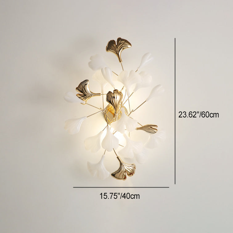 Modern Art Deco Wall Sconce – 2/3-Light Ceramic Ginkgo Biloba Lamp for Bedroom