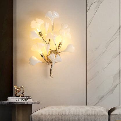 Modern Art Deco Wall Sconce – 2/3-Light Ceramic Ginkgo Biloba Lamp for Bedroom