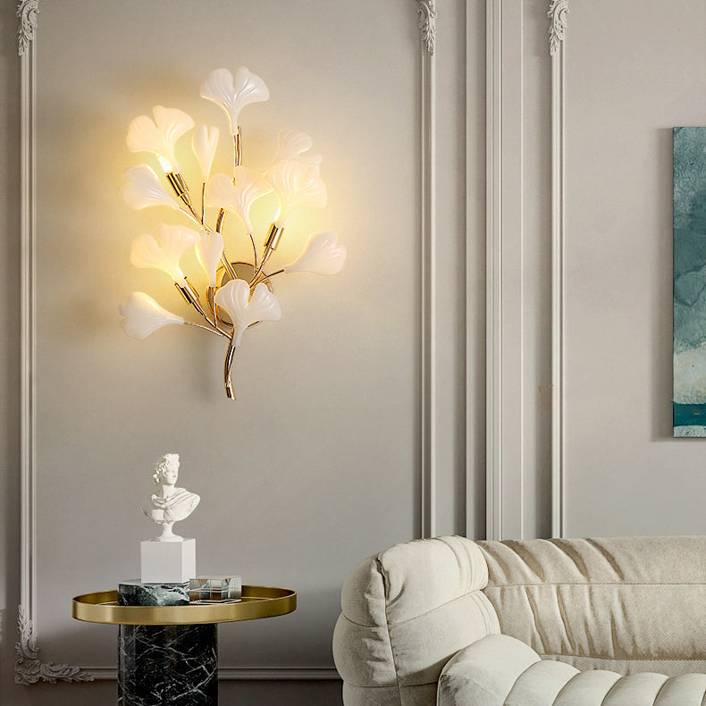 Modern Art Deco Wall Sconce – 2/3-Light Ceramic Ginkgo Biloba Lamp for Bedroom