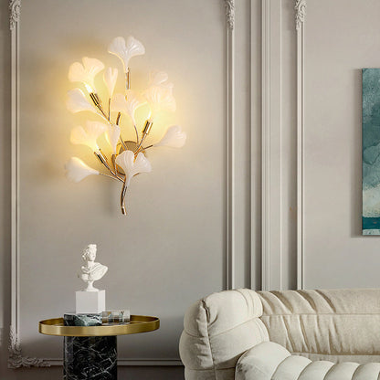 Modern Art Deco Wall Sconce – 2/3-Light Ceramic Ginkgo Biloba Lamp for Bedroom