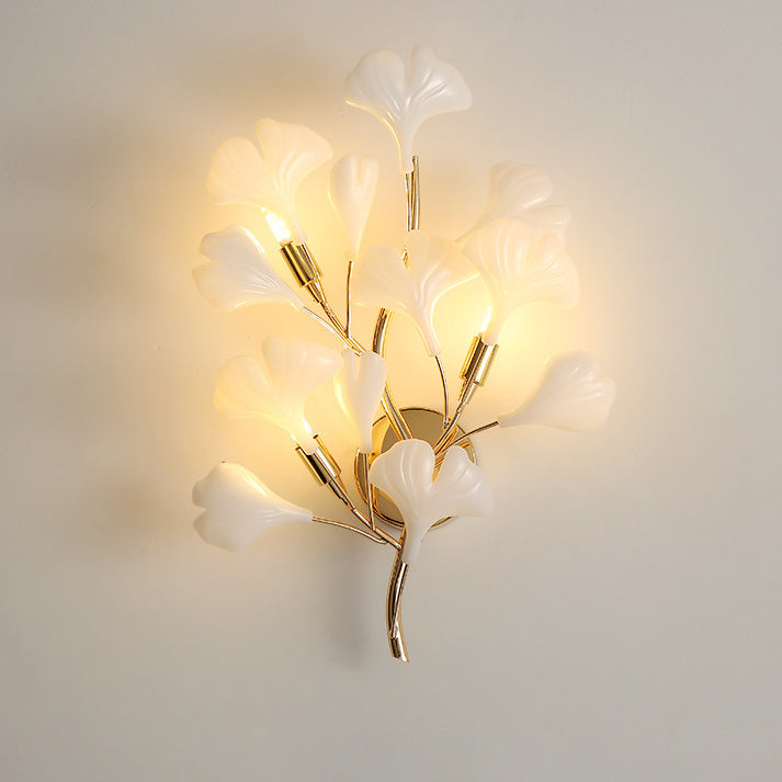 Modern Art Deco Wall Sconce – 2/3-Light Ceramic Ginkgo Biloba Lamp for Bedroom