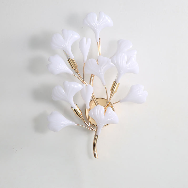 Modern Art Deco Wall Sconce – 2/3-Light Ceramic Ginkgo Biloba Lamp for Bedroom