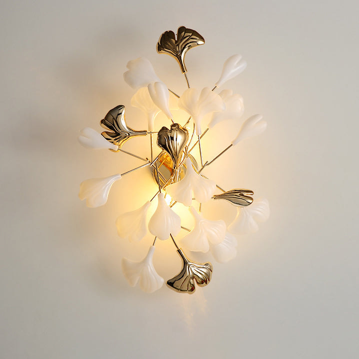 Modern Art Deco Wall Sconce – 2/3-Light Ceramic Ginkgo Biloba Lamp for Bedroom