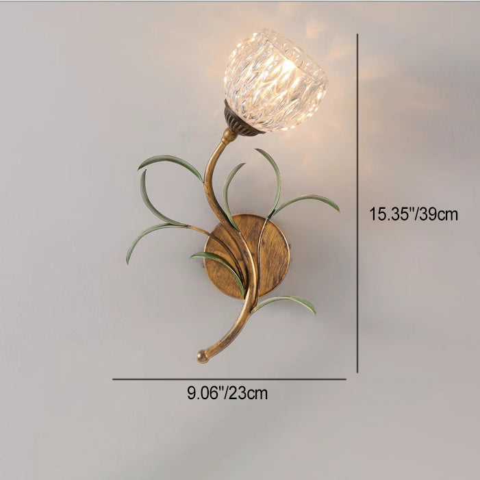 Traditional French Flower Wall Sconce – 1/2-Light Iron & Glass Lamp for Living Room