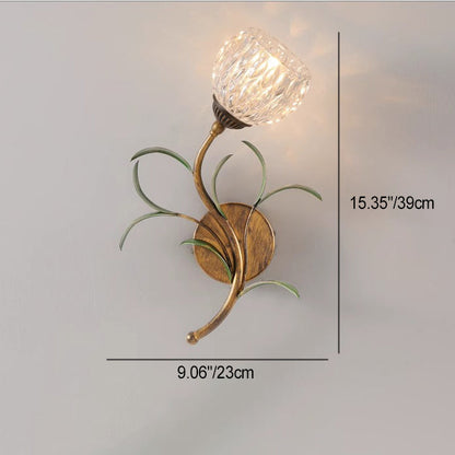 Traditional French Flower Wall Sconce – 1/2-Light Iron & Glass Lamp for Living Room