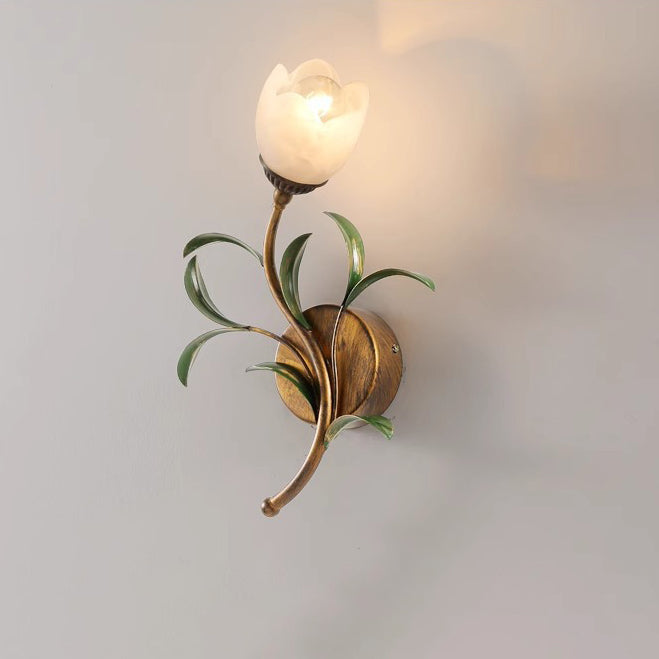 Traditional French Flower Wall Sconce – 1/2-Light Iron & Glass Lamp for Living Room