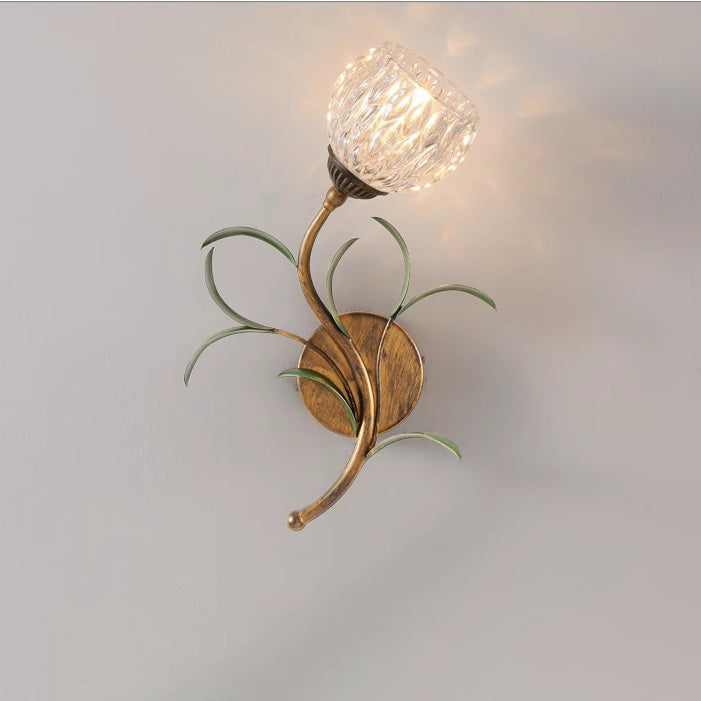 Traditional French Flower Wall Sconce – 1/2-Light Iron & Glass Lamp for Living Room