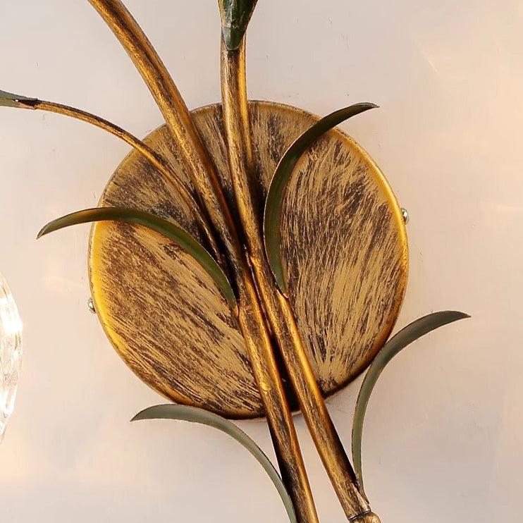 Traditional French Flower Wall Sconce – 1/2-Light Iron & Glass Lamp for Living Room