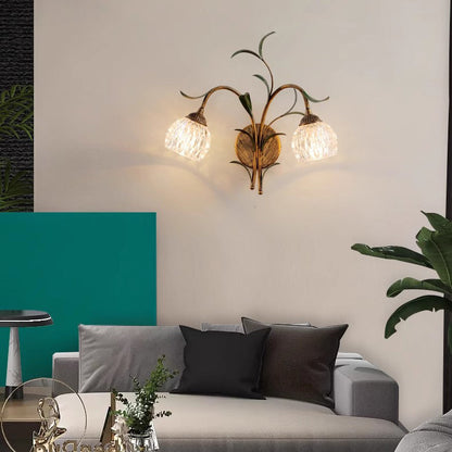 Traditional French Flower Wall Sconce – 1/2-Light Iron & Glass Lamp for Living Room