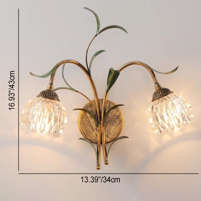 Traditional French Flower Wall Sconce – 1/2-Light Iron & Glass Lamp for Living Room